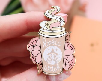 VERLAAGDE basis emaille pin Witch Coffee: glitter vergulde potion pin