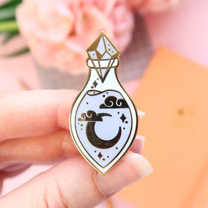 Épingle en émail pour potion lunaire pastel, épingle à paillettes, épingle en émail mignonne, insigne d&#39;épingle, épingle pour potion, sorcellerie et sorcellerie, magie et sorts, phase de lune