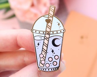 Pastel Celestial Boba Enamel Pin, Glitter Pin, Cute Enamel Pin, Pin Badge, bubble tea, Witchcraft and Wizardry, magic and Spells, moon phase