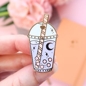 Pastel Celestial Boba Enamel Pin, Glitter Pin, Cute Enamel Pin, Pin Badge, bubble tea, Witchcraft and Wizardry, magic and Spells, moon phase