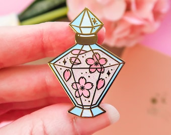 Bottled Spring Sakura Enamel Pin, Cute Enamel Pin, Pin Badge, Stocking Stuffer, Filler, perfume, potion, seasons, cherry blossom, flower