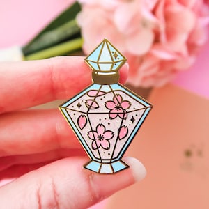 Bottled Spring Sakura Enamel Pin, Cute Enamel Pin, Pin Badge, Stocking Stuffer, Filler, perfume, potion, seasons, cherry blossom, flower