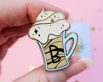 Butterbeer Enamel Pin, Glitter Pin, Cute Enamel Pin, Pin Badge, Witchcraft and Wizardry, Stocking Stuffer, potion, drink, beer