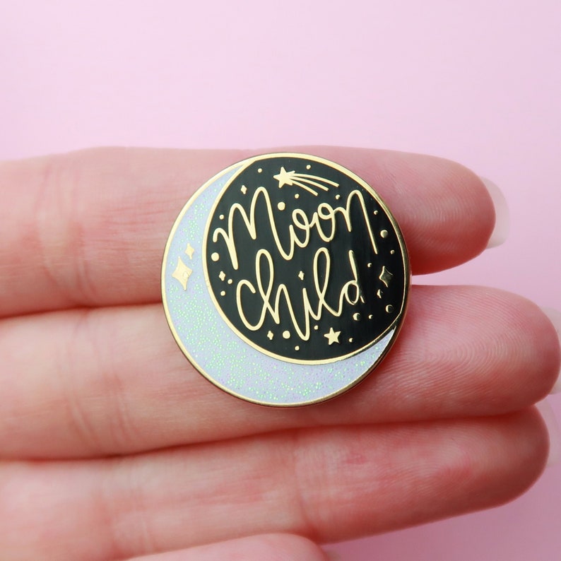 Moon Child Enamel Pin, Moon Child, Moon Phase, Hard Enamel, Glitter, Cute Enamel Pin, Moon Child Pin, Badge, celestial, under the stars image 1