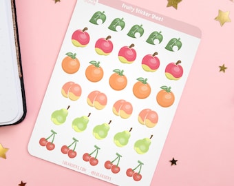 Fruity Planner Sticker Sheet, Cute Stickers, planner sticker, bujo, bullet journal, Vinyl Sticker, gaming, fruit, peach, cherry, leaf