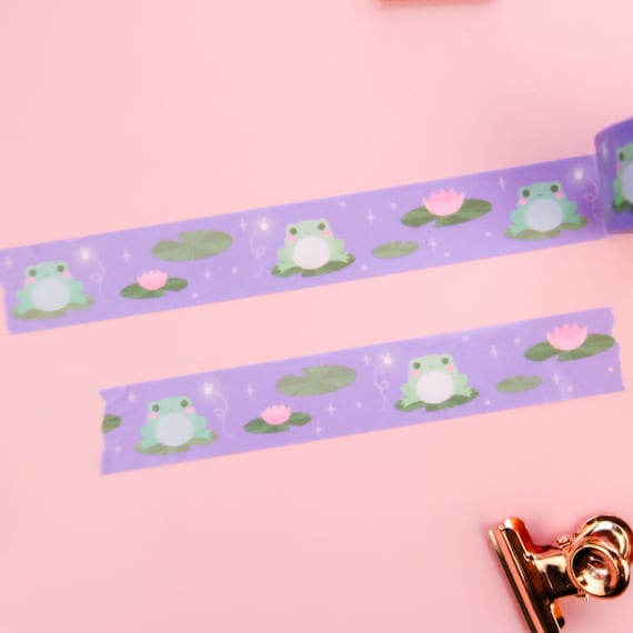 Cute Frogs Washi Tape, kawaii, crafting, scrap booking, planner accessories, fairy tale, whimsical, Cute Frogs,  lily pads, flowers, animals