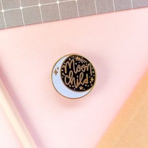 Moon Child Enamel Pin, Moon Child, Moon Phase, Hard Enamel, Glitter, Cute Enamel Pin, Moon Child Pin, Badge, celestial, under the stars image 4