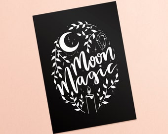 Moon Magic Postcard, post card, art print, letter, snail mail, celestial, moon phase, moon lover, witch, under the stars, lunar cycle