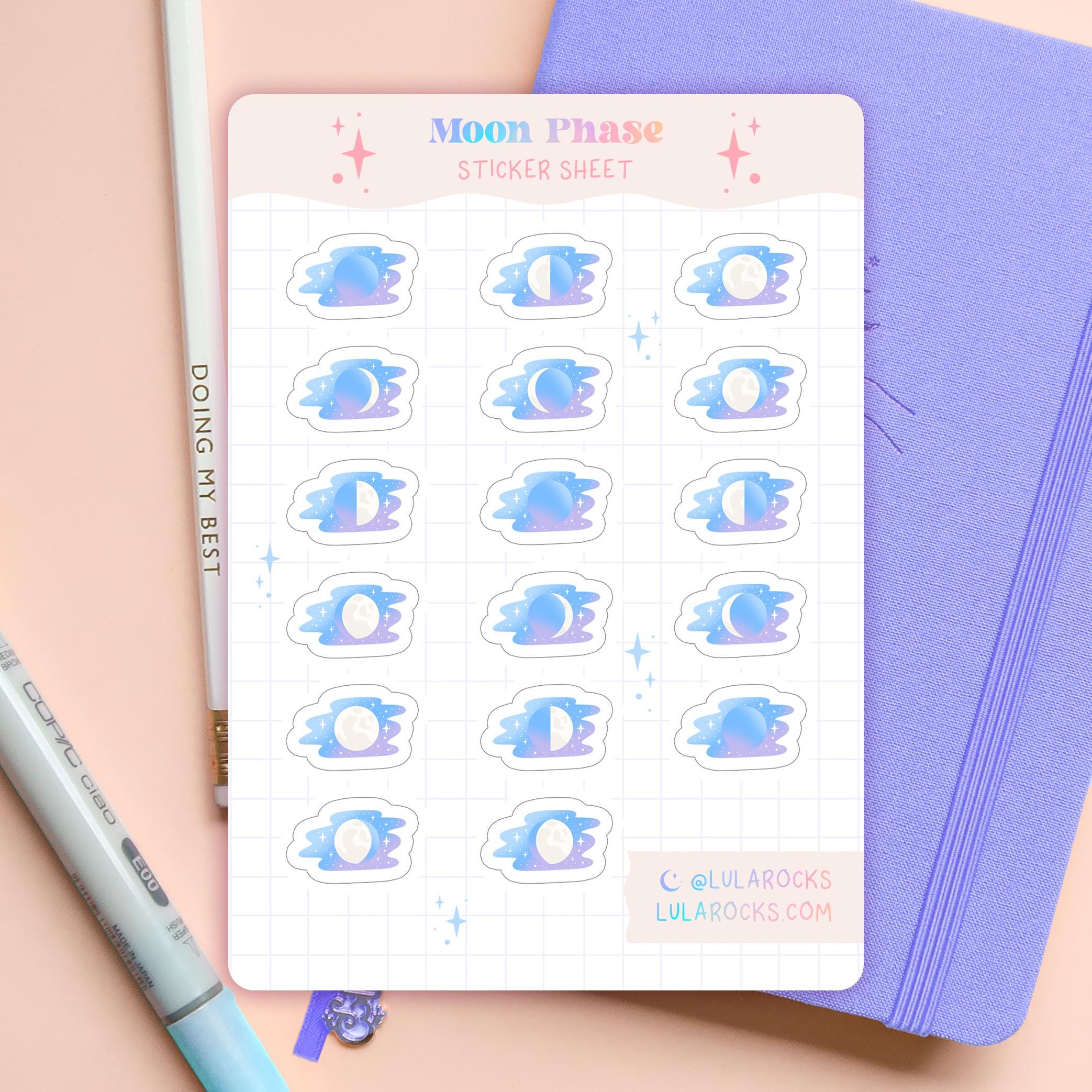 Pastel Moon Phase Vinyl Sticker Sheet: Lunar Cycle Planner Stickers - Etsy
