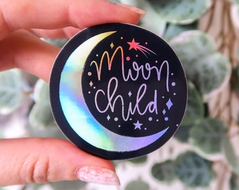 Moon Child Holographic Sticker, Holo, Cute Stickers, planner sticker, sticker pack, magic, celestial, lunar, magick, Moon Phase, witchcraft