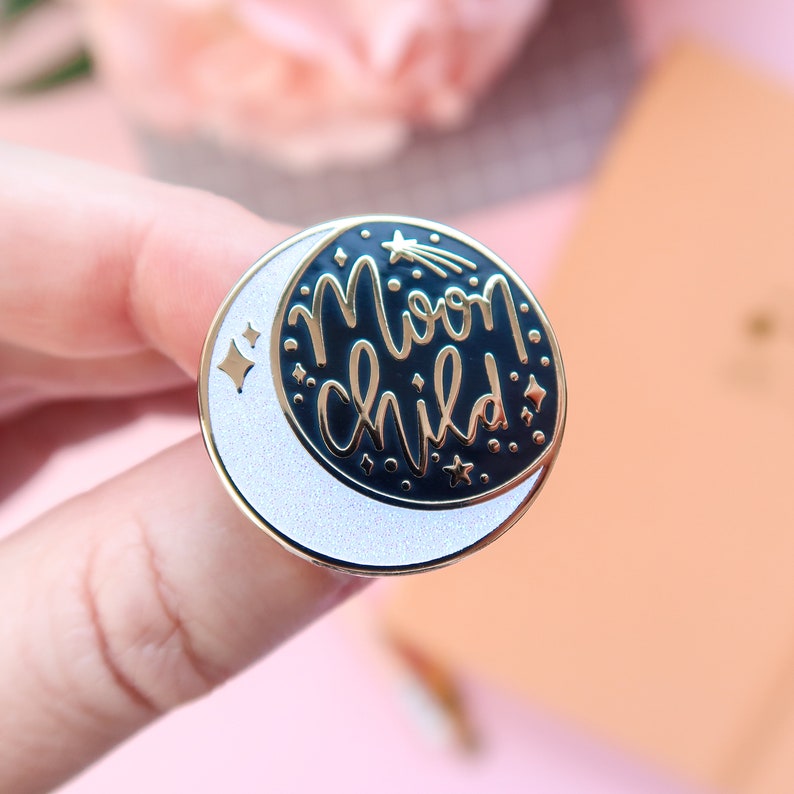 Moon Child Enamel Pin, Moon Child, Moon Phase, Hard Enamel, Glitter, Cute Enamel Pin, Moon Child Pin, Badge, celestial, under the stars image 2