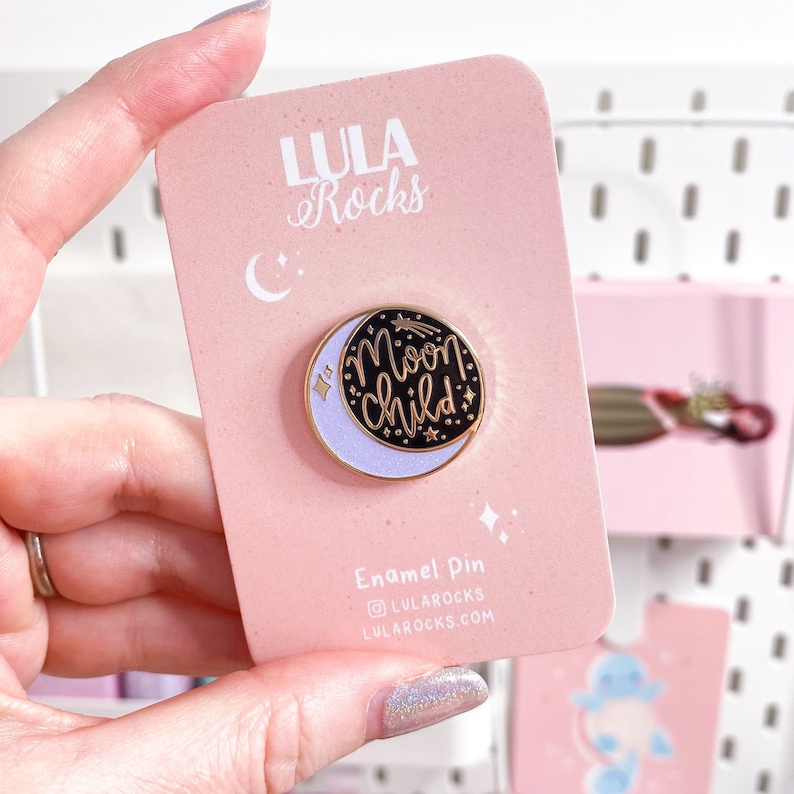 Moon Child Enamel Pin, Moon Child, Moon Phase, Hard Enamel, Glitter, Cute Enamel Pin, Moon Child Pin, Badge, celestial, under the stars image 3