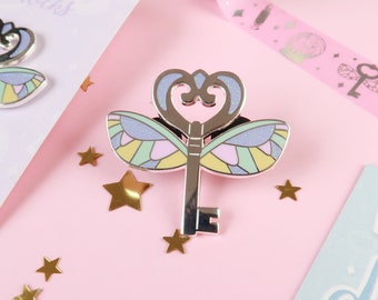 Purple Key Enamel Pin, Cute Enamel Pin, Pin Badge, Stocking Stuffer, lapel, Witchcraft and Wizardry, Potion pin, winged key, flying key