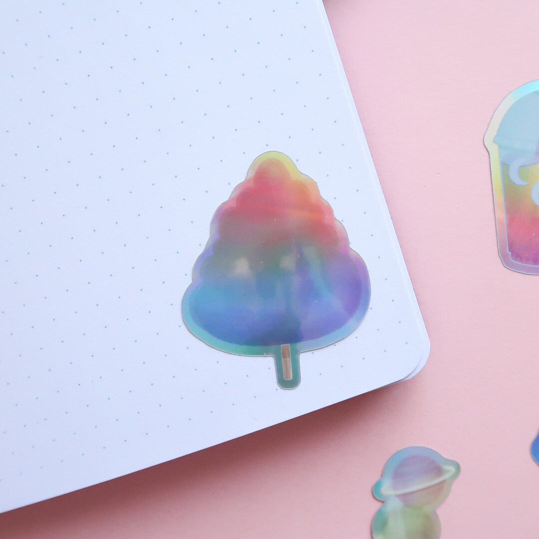 Rainbow Candyfloss Space Snacks Holographic Stickers, Cute Stickers