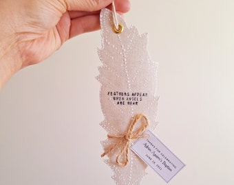 Feathers appear when angels are near bookmark, Christening Favors,Favor Baptism, Communion Favors, Confirmation Keepsake, Catholic Favors