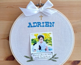 Custom name Christening  Felt No-sew embroidery hoop, Kids wall art | Christening Nursery Decor Kepsake