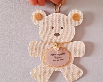 Teddy bear with crucifix ornament, Christening Guest Favors,Favor Baptism, Communion Favors, Confirmation Keepsake, Catholic Favors Guest