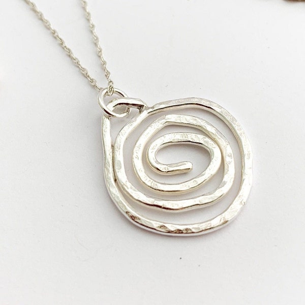 Small Sterling Silver Celtic Spiral Pendant, Swirl Silver Necklace, Hammered 925 Pendant Gift for Her, Silver Pendant Birthday Gift for Mum