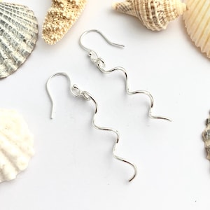 925 Sterling Silver Spiral Corkscrew Dangle Earrings, Handcrafted Wavy Drops, Delicate 30th Birthday Gift Her, 25th Wedding Anniversary Wife