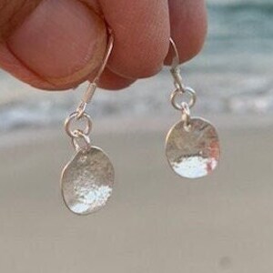 Textured Small 925 Sterling Silver Oval Earrings, Handmade Delicate Everyday Little Dangly Drops, Birthday Gift Her, Anniversary Gift Wife