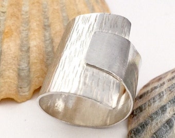 925 Sterling Silver Wide Hammered Statement Ring, Handmade Wrap Over Contemporary Artisan Rings, Birthday Gift Her, Anniversary Gift Wife