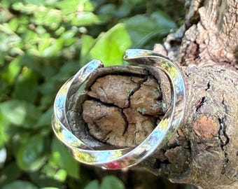 925 Sterling Silver Twisted Plain Open Ring, UK Size M, Handmade Adjustable Unique Band, Spiral Boho Festival Jewellery