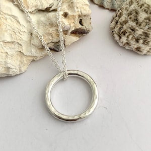 Chunky Little 925 Sterling Silver Circle Necklace, Hammered Handmade Boho Layering Infinity Pendant Her, Organic Teenage Girl Birthday Gift