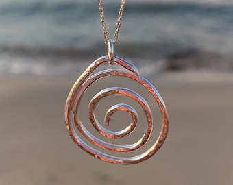 Hammered 925 Sterling Silver Spiral Pendant, Celtic Viking Handmade Necklace, Artisan Swirl Circle Round Birthday Gift Her, Gifts for Friend