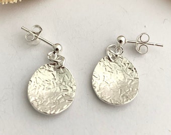 Sterling Silver Oval Stud Dangle Wedding Earrings, Bridesmaid Thank You Dainty Earrings, Delicate Bridal Jewellery, Jewelry Gift for Bride