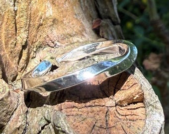 Handcrafted 925 Sterling Silver Twisted Plain Open Ring, UK Size N, Handmade Adjustable Unique Band, Spiral Boho Festival Jewellery