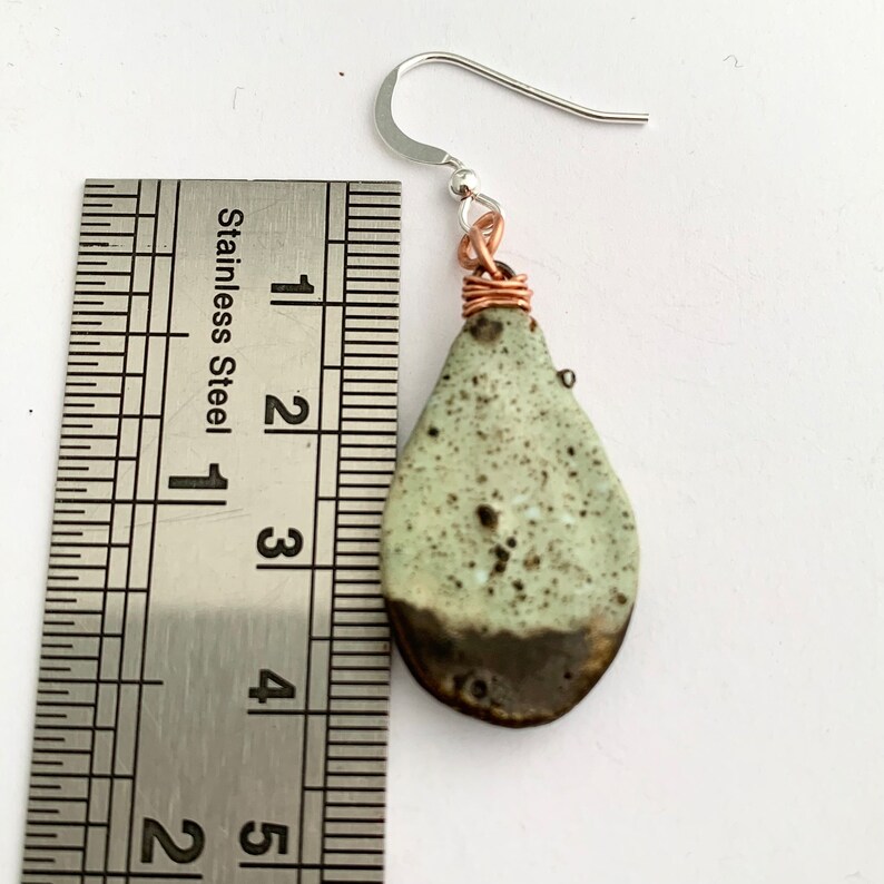 Green and Brown Ceramic Teardrop Dangle Earrings, Quirky Porcelain Unique Dangly Stone Earrings, Ladies OOAK Pottery Birthday Jewelry Gift image 7