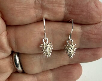 Little 925 Sterling Silver Pine Cone Drop Earrings, Small Nature-Inspired Lover Gift, Wedding Anniversary Birthday Her, Woodland Jewellery