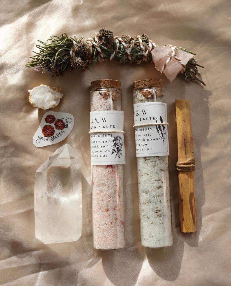 Crystal Bath Salt Gift Box for Her Spa Gift Set Clear Quartz Etsy