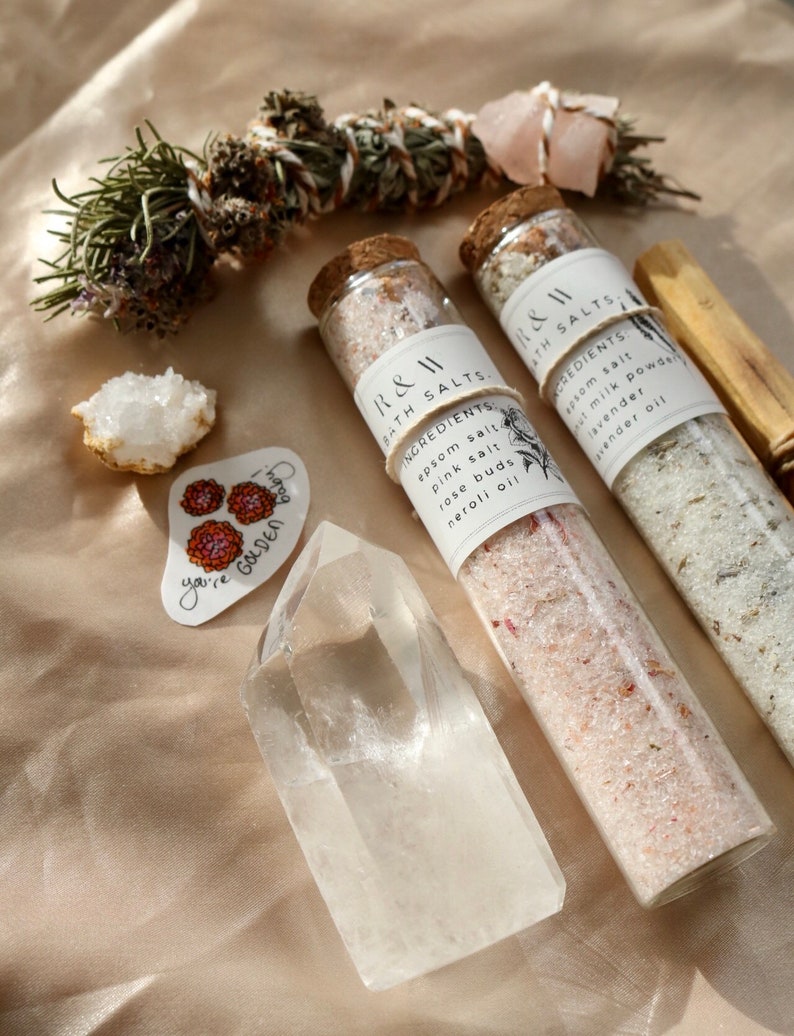 Crystal Bath Salt Gift Box for Her Spa Gift Set Clear Quartz Etsy