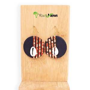 Ohrringe aus blau-orangefarbenem Wachsstoff, runde Form, Wachsschmuck, Nr. 68