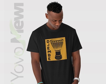 Black t-shirt, DJEMBE, djembe design, djembefola t-shirt, black or white cotton fabric n.3