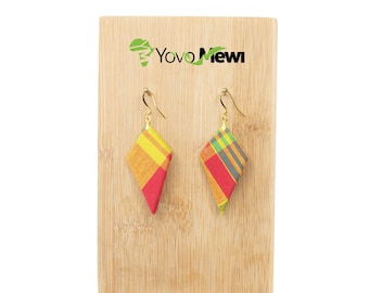 Orange yellow madras fabric earrings size 6 cm or 4.5 cm, madras jewelry n.90