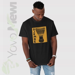 Black t-shirt, DJEMBE, djembe design, djembefola t-shirt, black or white cotton fabric n.3