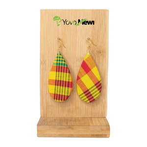 Madras fabric drop earring, yellow orange red, Variable height, madras jewelry n.213