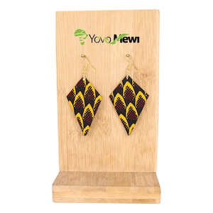 Wax fabric earrings, fish scale wax fabric, black yellow wax jewelry, n.43