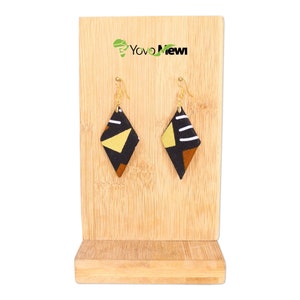 Bogolan wax fabric earrings, black brown diamond, Height 5cm wax jewelry n.181