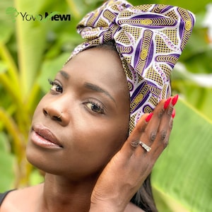 Sequined wax fabric headband / headband / turban hair accessory / white purple / no. 10