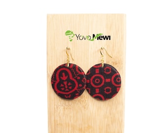 Wax earrings / round shape / wax fabric / burgundy black wax jewelry / n.80