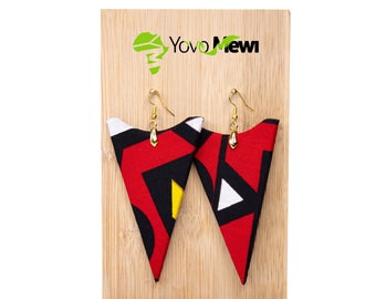 Wax earrings triangle shape Wax fabric Samakaka red black yellow, wax jewelry n.126