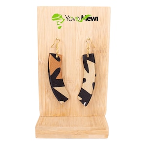 Bogolan wax fabric earrings, Saber shape, different sizes, black brown wax jewelry n.141