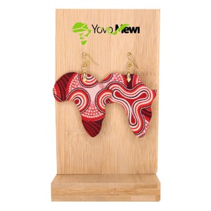 Boucles d'oreilles  en tissu Wax   carte d'Afrique, bijoux rose pailletés, tailles différentes ,continent Africain n.115