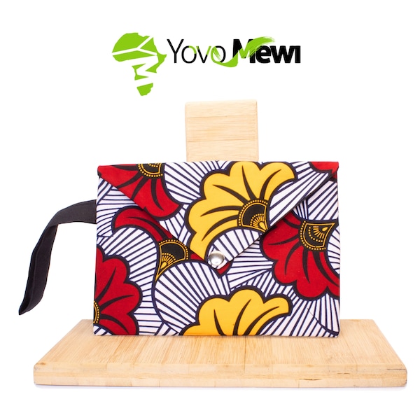 Pochette  de soirée en Wax  | Accessoires soirée | Tissu Africain | tissu Fleurs de mariage | Jaune rouge noir |