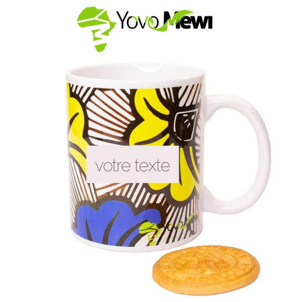 Mug  Céramique Fleurs de mariage tissu wax personnalisable