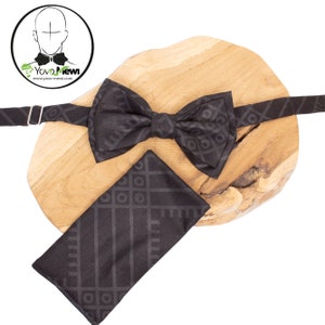 Bow tie + pocket square, black wax fabric / wedding accessory / ceremony / n 4