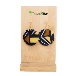 BOGOLAN Wax fabric earrings, round shape Bogolan pattern, wax jewelry n.37